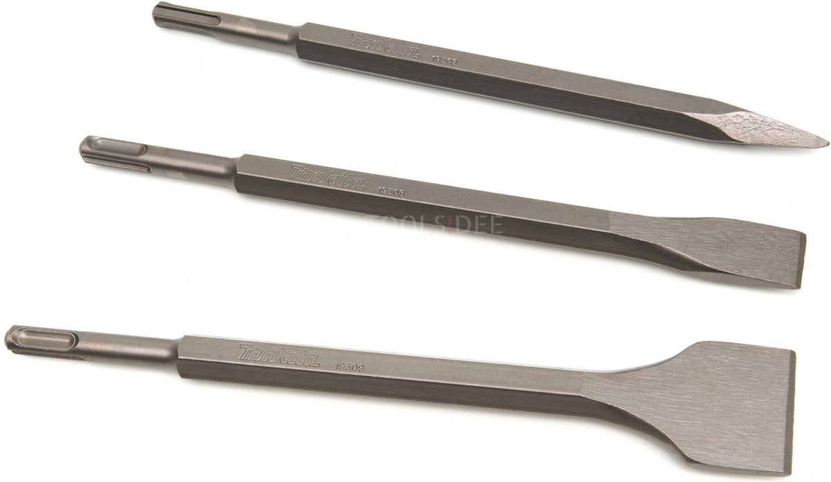 Makita Zubehör 3-teiliges SDS plus Meißelset: Spitz-, Flach- und Spatmeißel im Aluminiumkoffer D-42357 - D-42357