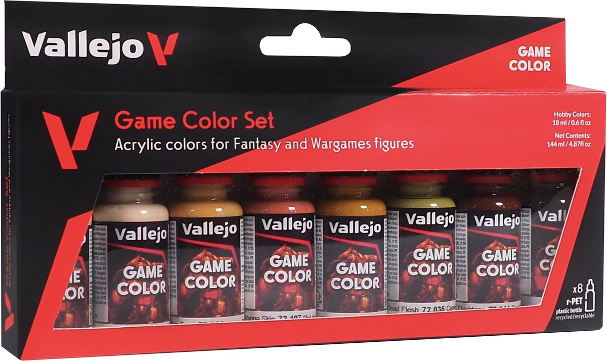 Vallejo Hobby Paint Acrylfarbe – 72187 Hautfarben für Fantasy und Wargames – Spielfarbe – Acryl-Set – 8 x Farbset – 8 x 18 ml