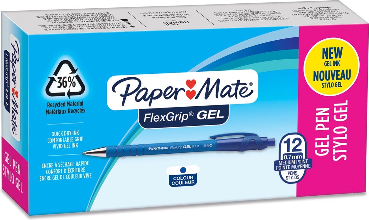 Paper Mate - Kugelschreiber Flexgrip Gel | Karton mit 12 Stück | blau