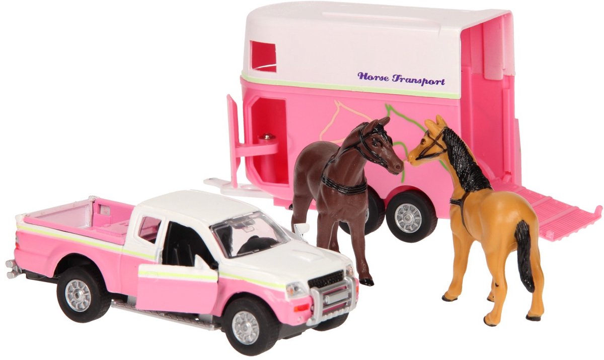 Kids Globe sterben Auto mit Pferdeanhänger Pink, 1:32