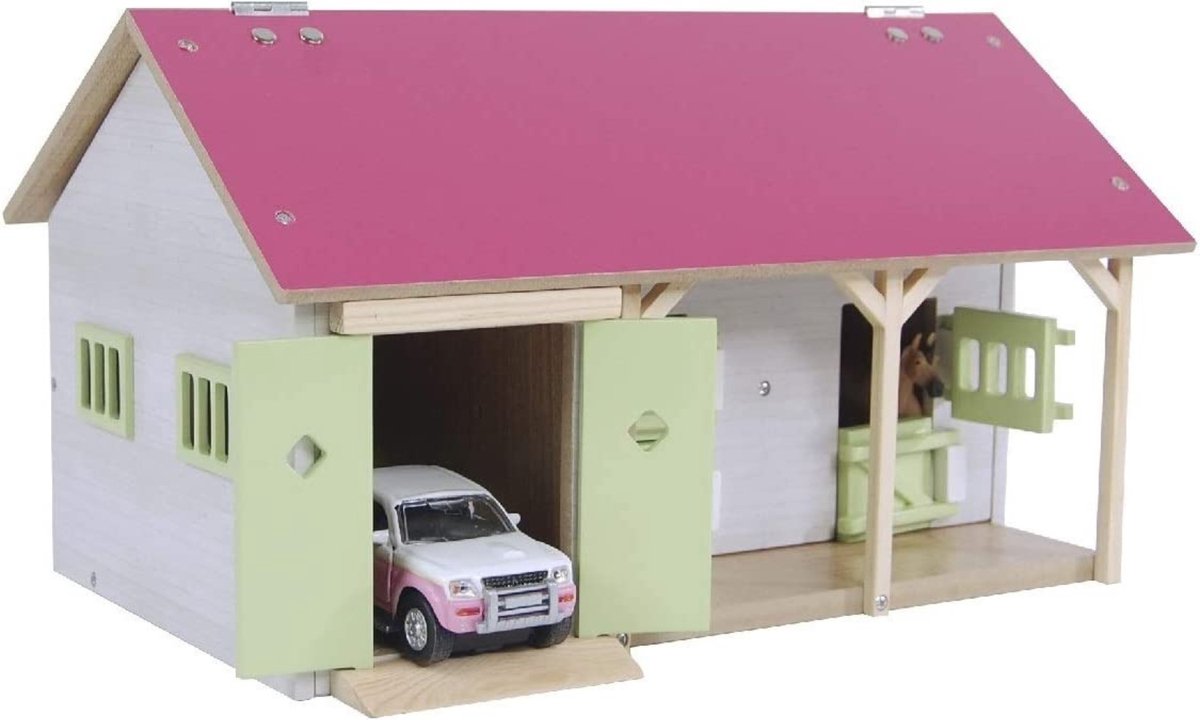 Kinderglobus Pferdestall rosa mit 2 Boxen und Lagerraum 1:32