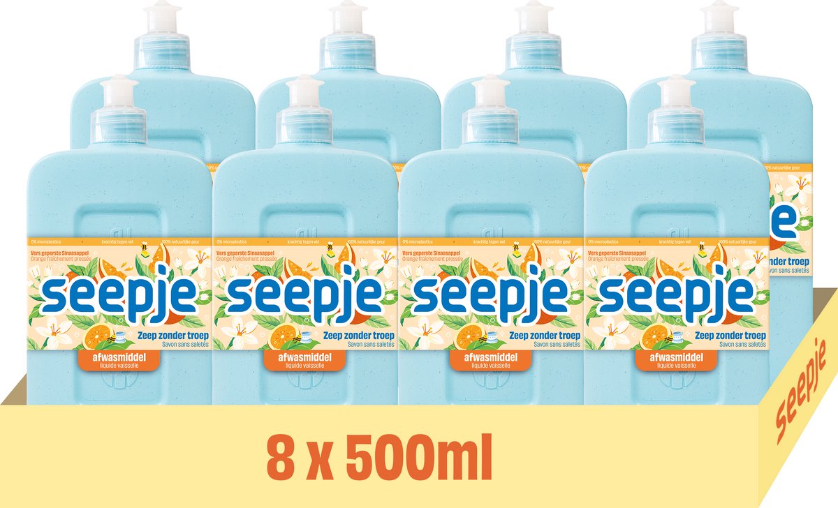 Seepje afwasmiddel versgeperste sinaasappel geur - 8 x 500 ml - voordeelverpakking