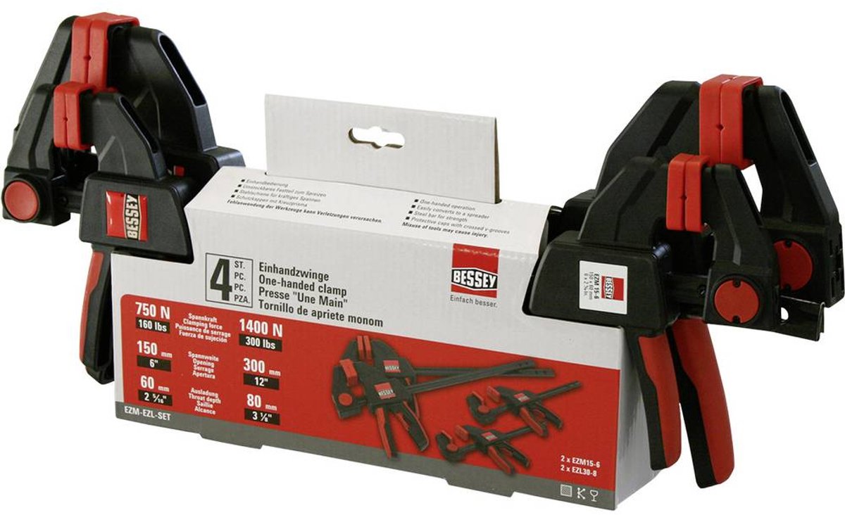 Bessey ezm-ezl-set eenhandsklem spanbreedte (max.):300 mm afm. werkbereik:80 mm