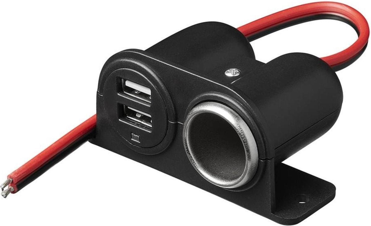 Proplus opbouw sigarettenaanstekerdoos met 2 usb-poorten - 12v 24v - zwart - kunststof en staal
