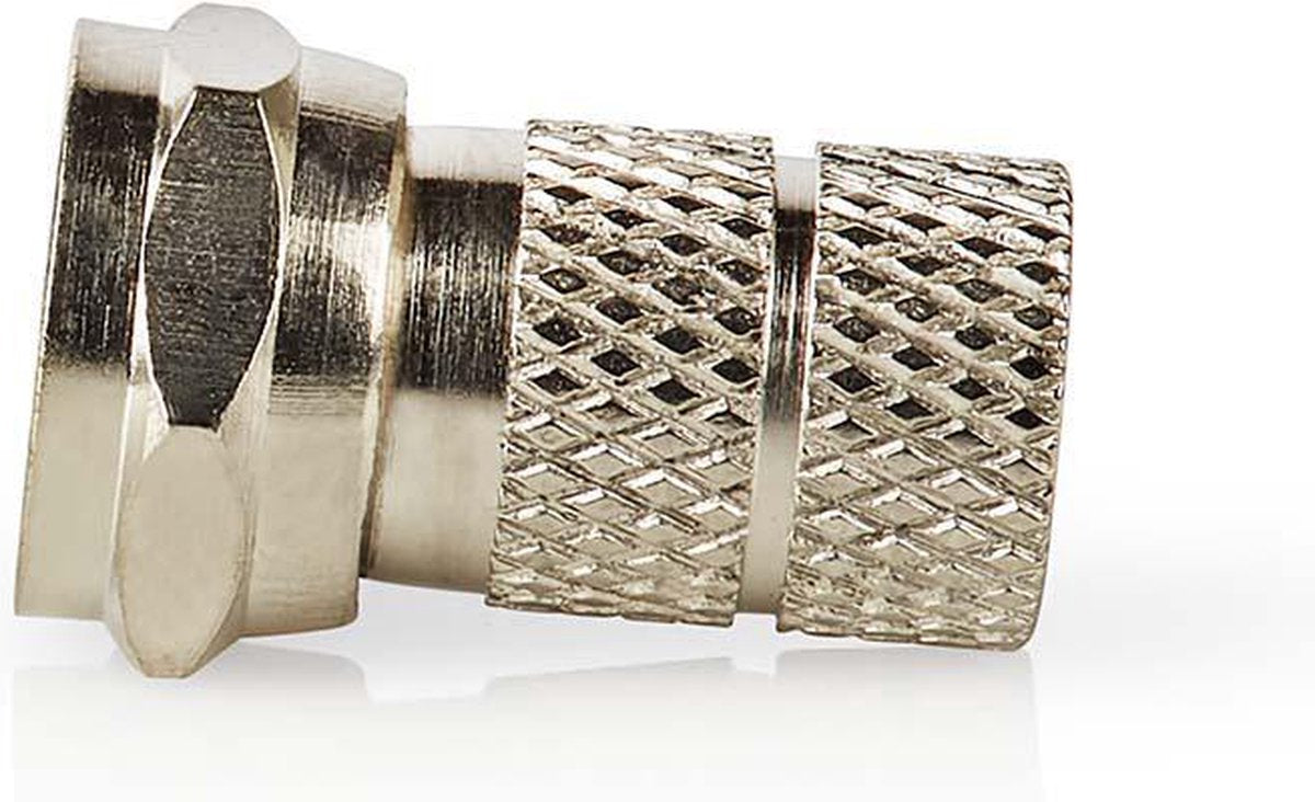 Nedis F-Stecker – gerade – männlich – vernickelt – 75 Ohm – drehbar – Kabeleingangsdurchmesser: 5,5 mm – Zinklegierung – Silber – 5 Stück – Box