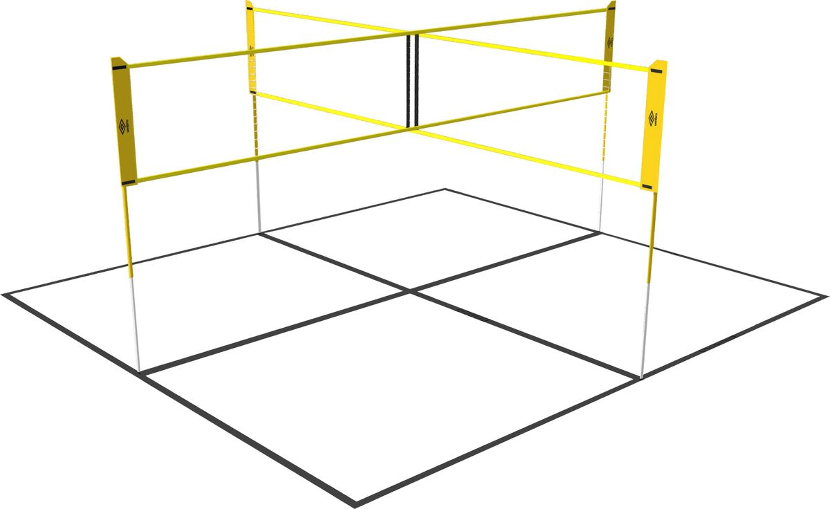 Umbro Sportnetz - Spieleset - 168 x 400 cm - 4 Fächer - Volleyballnetz - Badminton - Fußvolleyball - Crossnetz - Schwarz Gelb