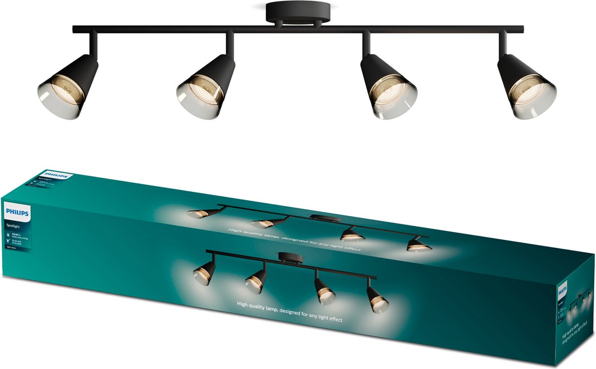 Philips led philips cleft spot - plafondspot met vier lichtpunten - met gerookt glas - gu10 led fitting