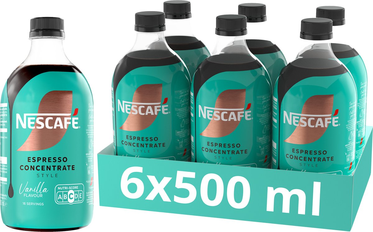 Nescafé Espressokonzentrat Stil Vanille 6×500 ml – Kaffeekonzentrat – Flüssigkonzentrat – Konzentrat für Eiskaffee – 16 Portionen