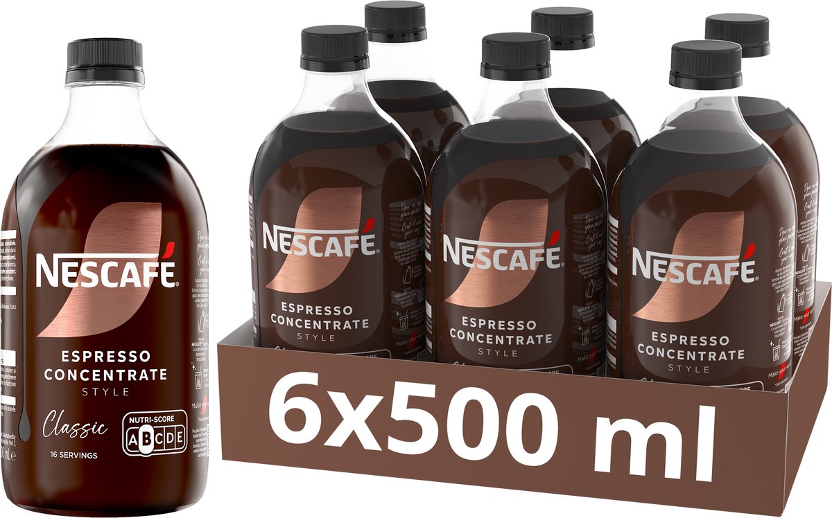 Nescafé Espresso Konzentrat Style Classic 6×500 ml – Kaffeekonzentrat – Flüssigkonzentrat – Konzentrat für Eiskaffee – 16 Portionen