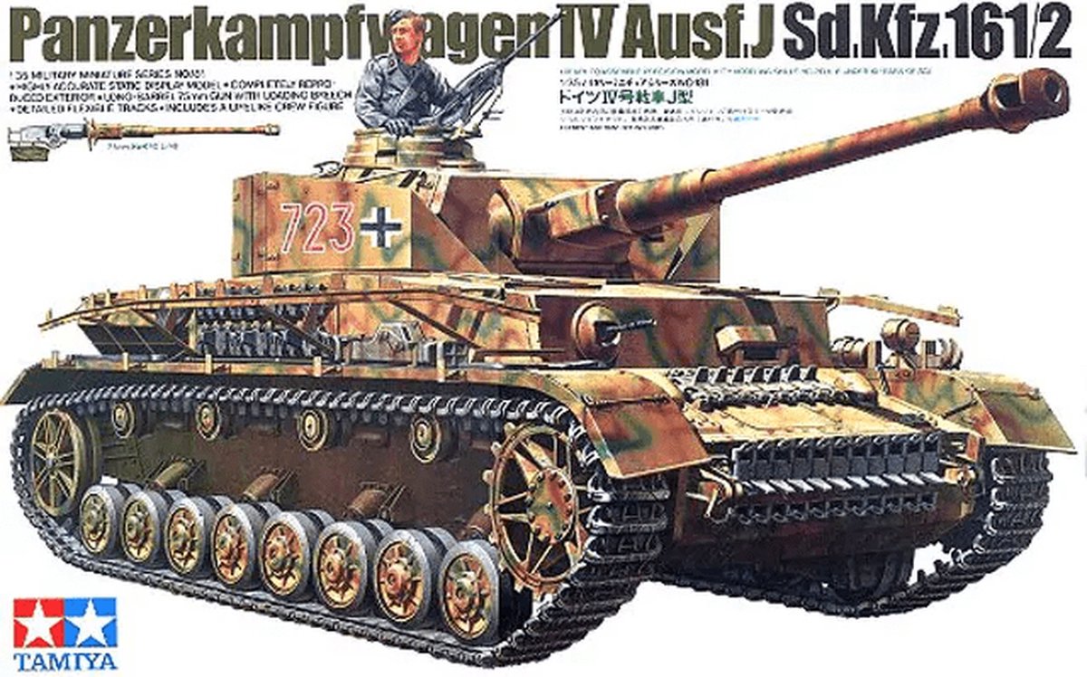 Tamiya Modellbausatz Militärfahrzeuge – 35181 German SDKFZ.161 2 Panzer IV J mit 1 Figur aus Kunststoff – 1:35 – Modellbausatz