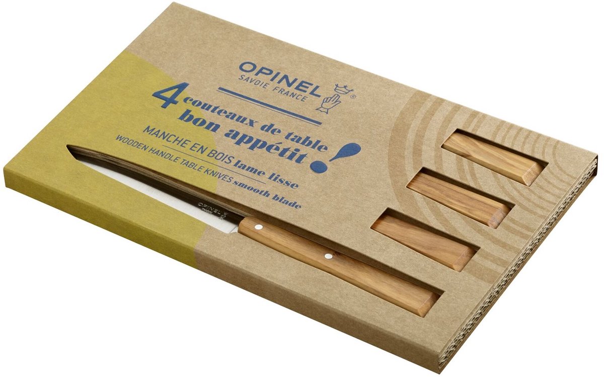 Opinel Nr. 125 Bon Appétit Sud Tafelmesserset – 4-teilig – Olivenholz – Edelstahl – Besteck – Steakmesser
