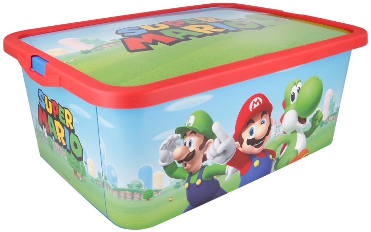 Markenlose Sans-Marque-Aufbewahrungsbox 13 l Super Mario – Rot Blau