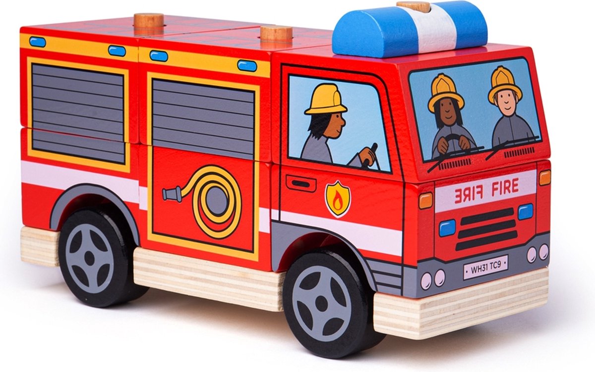 Bigjigs Stapelspiel aus Holz, Feuerwehrauto