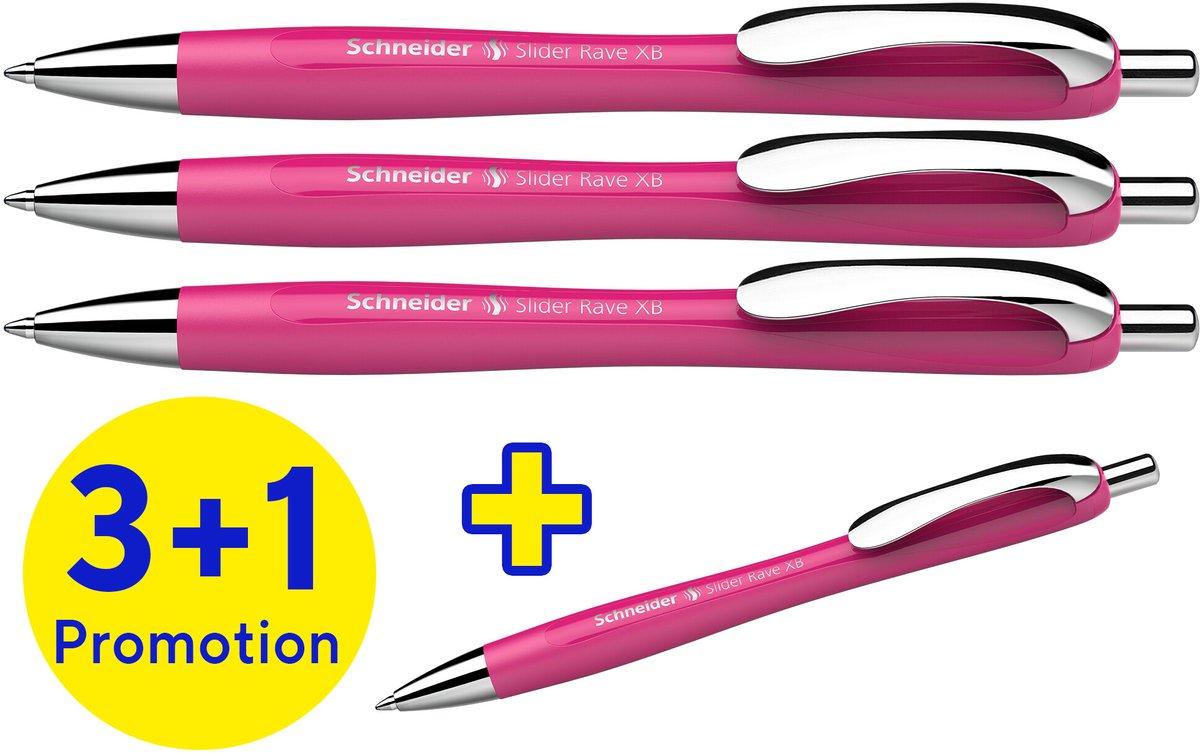 Schneider Schreibgeräte Schneider Kugelschreiber – Slider Rave Trend – Feder xb – Sortierbox 3 + 1 gratis – S-132554