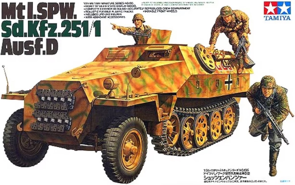 Tamiya Modellbausatz Militärfahrzeuge - 35195 mtl. spw sd.kfz.251 1 ausf.d Pkw aus Kunststoff – 1:35 – Modellbau