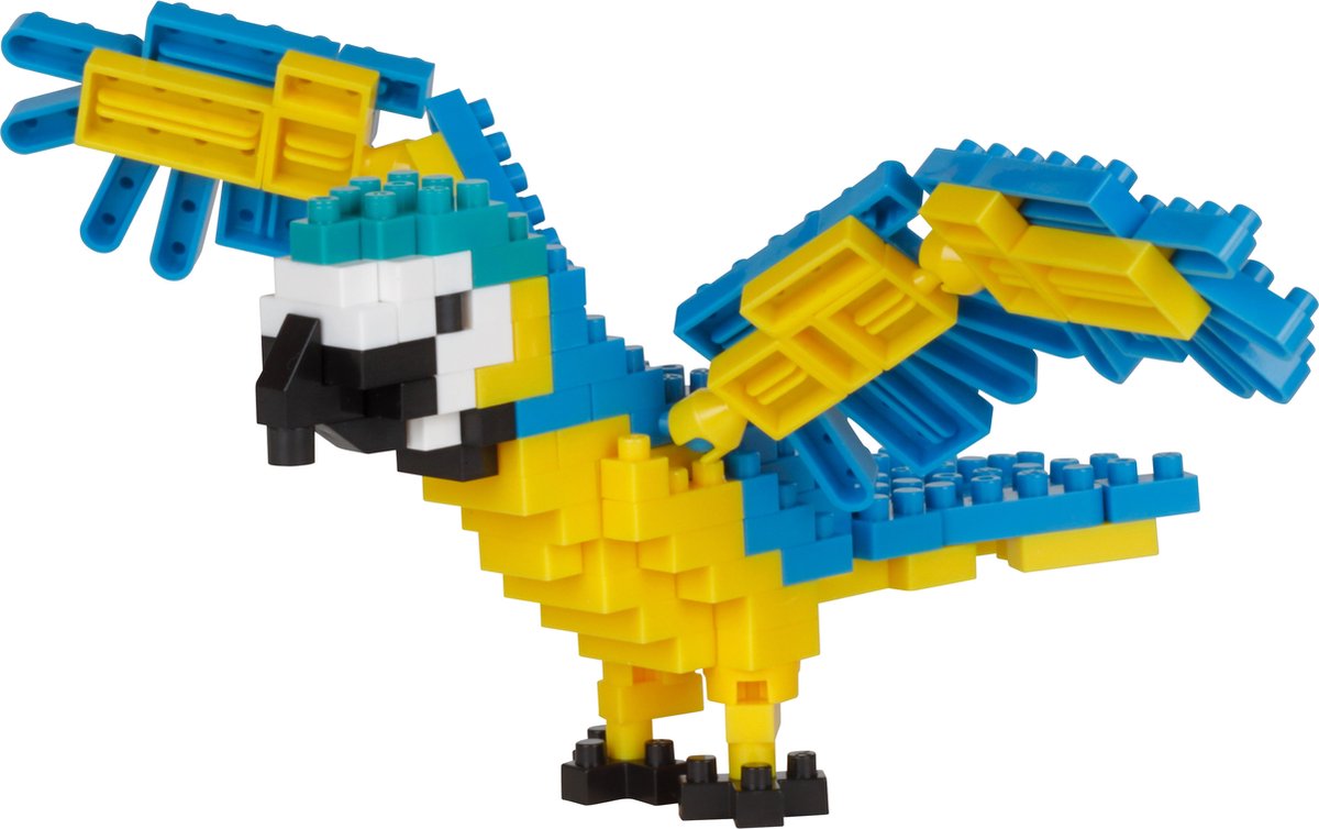 Bandai - nanoblock - blauwe en gele papegaai - mini brick figuur - bouwset - vogel figuur bouwpakket - pixel papegaai - nbc343