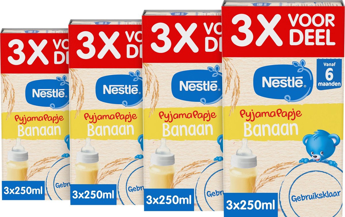 Nestlé Pyjama-Porridge Banane – Babynahrung ab 6 Monaten – gebrauchsfertig – 4 Stück 3 x 250 ml