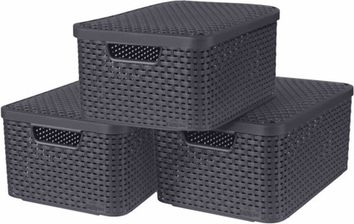 Curver Storage Boxen mit 3 -PC -Größe m Anthrazit mit Deckelstil