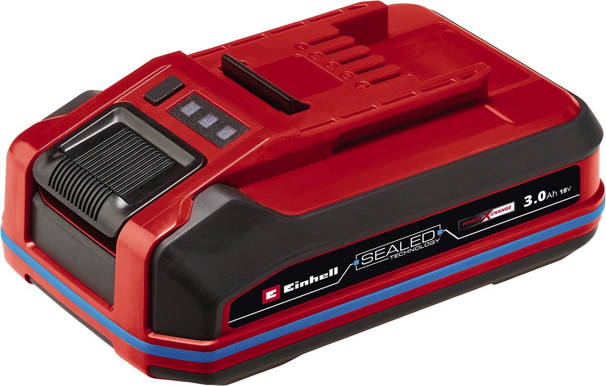 Einhell 3,0 Ah versiegelter Plus-Akku – Power X-Change – 18 V Li-Ion – max. Leistung: 900 W – 100 % Schutz gegen Staub, Strahlwasser und dauerhaftes Untertauchen – IP57 – aktives Batteriemanagementsystem