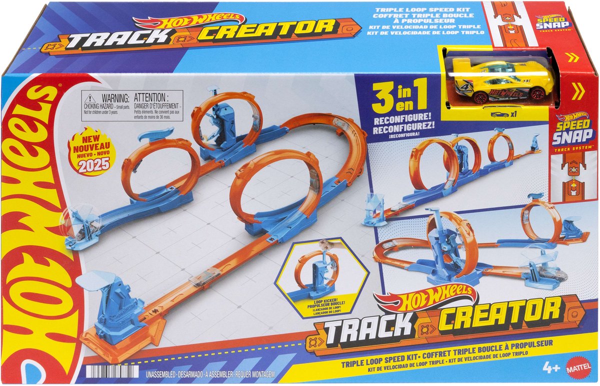 Mattel hot wheels track creator set met drievoudige looping - met speelgoedauto - baanbouwset