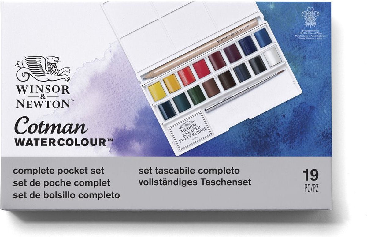Winsor Newton 0390060 Cotman Aquarellfarben-Set – Deluxe Sketcher's Pocket Box – 16 Farben Aquarell – Kompaktes Aquarell-Set zum Skizzieren auf Reisen