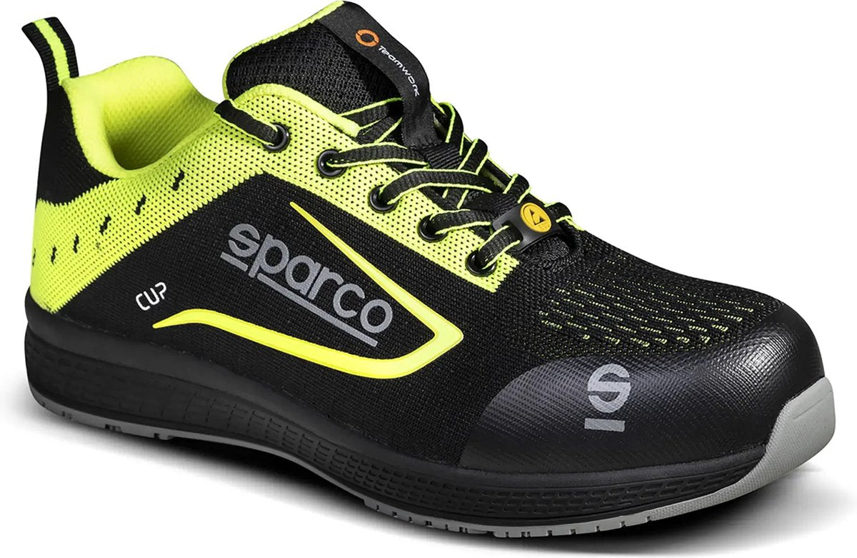 Sparco Cup Nurburg – leichter S1P-Sicherheitsschuh mit atmungsaktivem Jacquard und sportlichem Stil – Schwarz 46