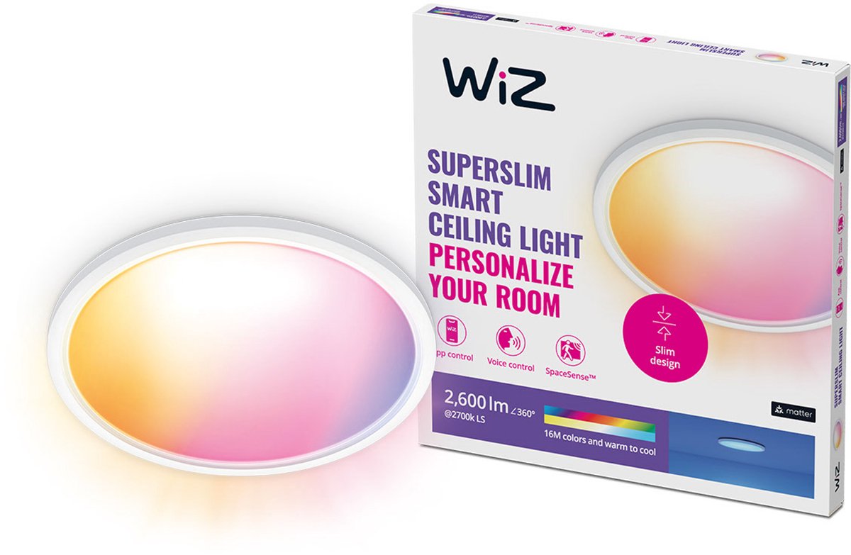 Wiz plafondlamp superslim - diameter: 43 cm - gekleurd en wit licht - slimme led verlichting - geïntegreerde led - 22w - wit - wi-fi