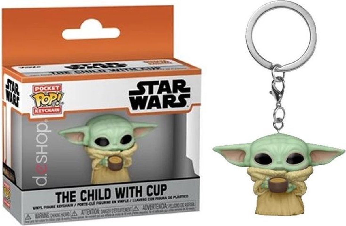 Merchandise-Pocket-Pop! Schlüsselanhänger: Star Wars The Mandalorian – Das Kind mit Tasse Funko