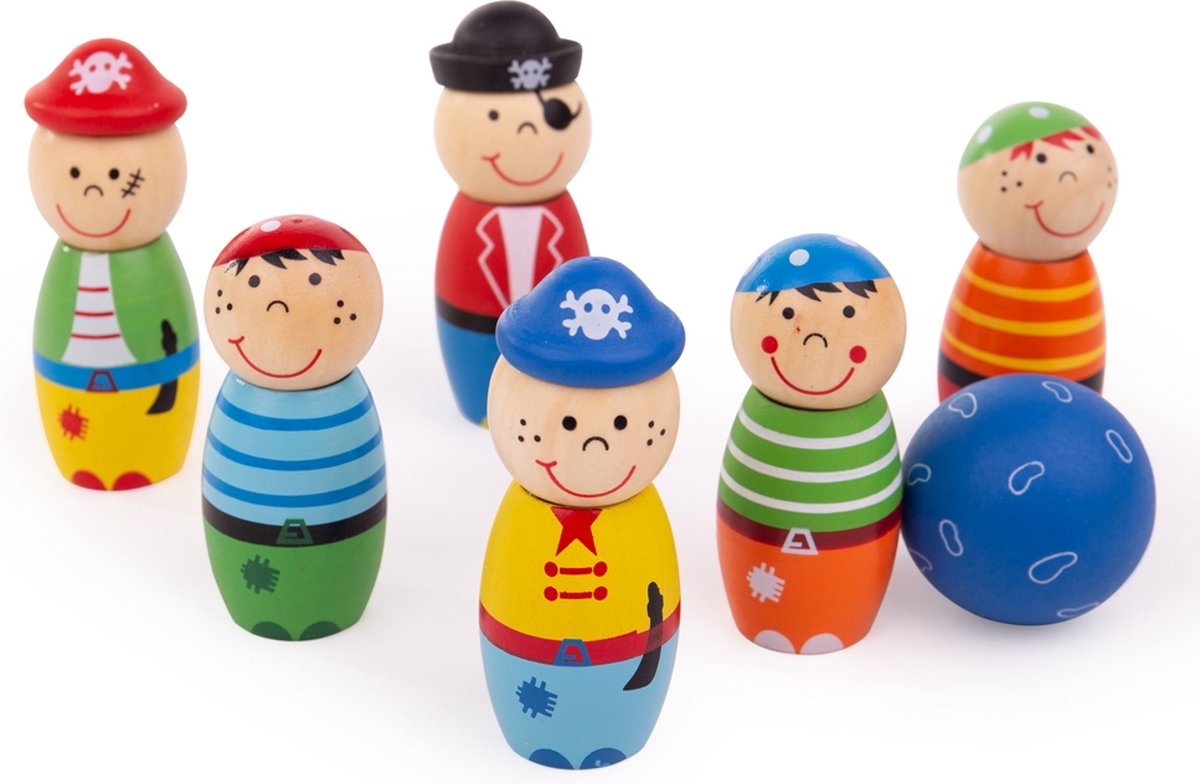 Bigjigs Holz-Bowling-Set Piraten, 7-teilig.