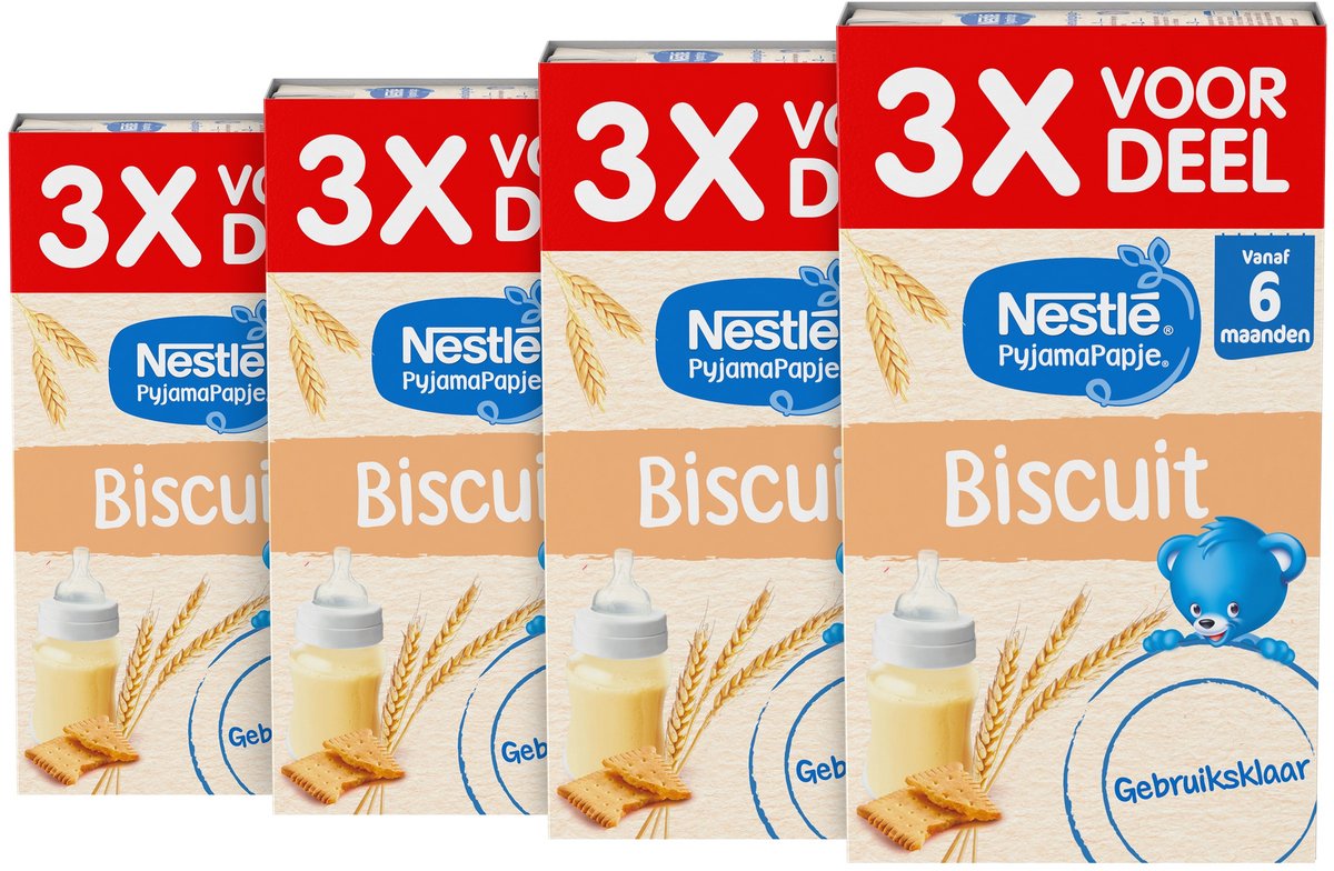 Nestlé Pyjama-Porridge-Keks – Babynahrung ab 6 Monaten – gebrauchsfertig – 4 Stück 3 x 250 ml
