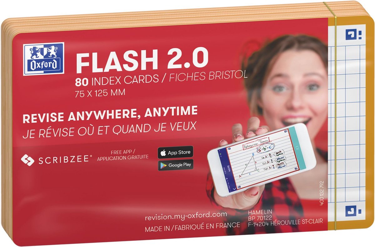 Oxford flash 2.0 - flashcards - geruit 5mm - a7 - oranje rand - 80 stuks