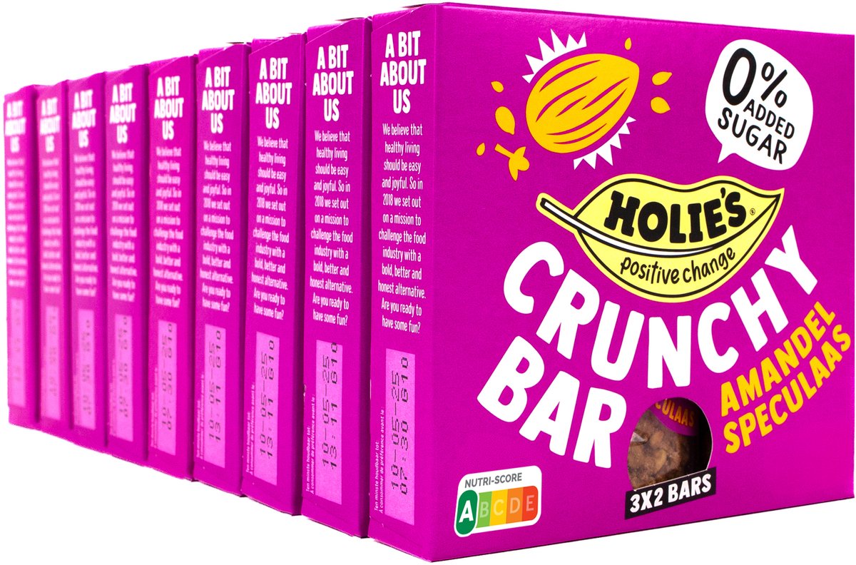 Holie's crunchy bar amandel speculaas - suikervrij en vegan - 3x2 repen