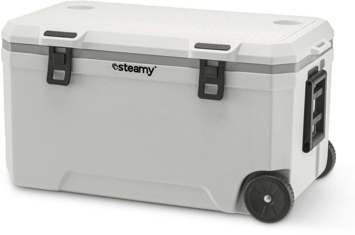 Steamy marine 120 roller - grote koelbox op wielen - speciaal voor op de boot - 120 liter - wit