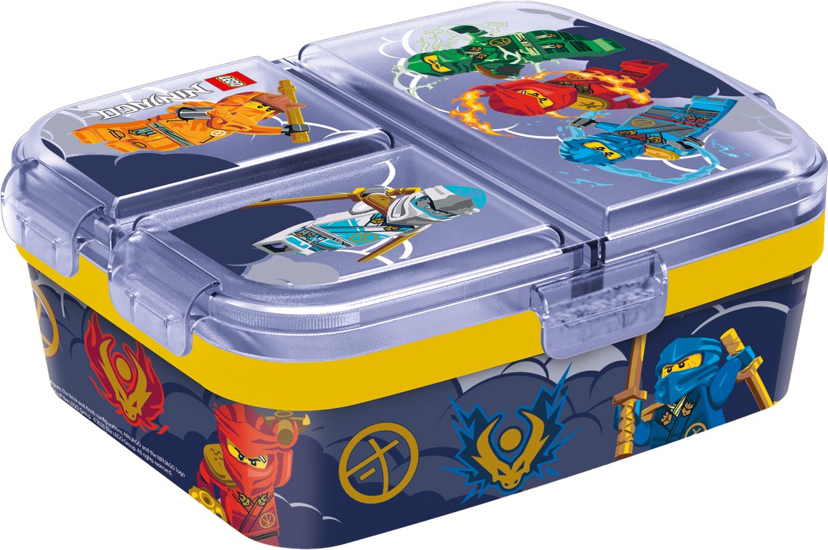 Stor Lego Ninjago Kinder-Brotdose – Lunchbox mit 4 Fächern für Kinder ab 4 Jahren – spülmaschinenfest, BPA-frei – dunkelblau