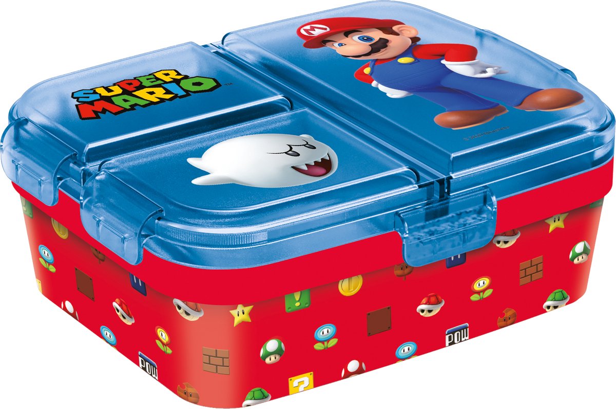 Stor Nintendo Super Mario Kinder-Brotdose – Lunchbox mit 4 Fächern für Kinder ab 4 Jahren – spülmaschinenfest, BPA-frei – Rot Blau