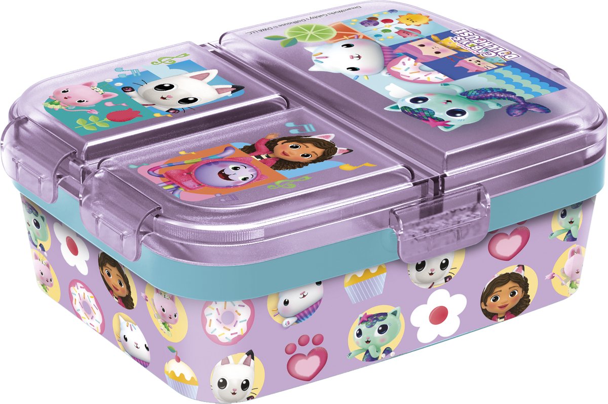 Stor Gabby's Dollhouse Kinder-Lunchbox – Lunchbox mit 4 Fächern für Kinder ab 4 Jahren – spülmaschinenfest, BPA-frei – Lila