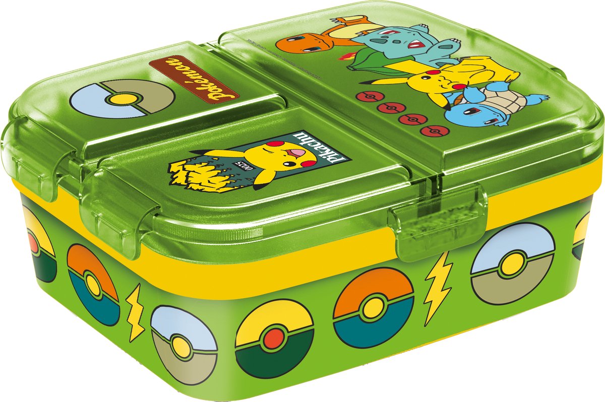 Stor Pokémon Kinder-Lunchbox Green Forest – Lunchbox mit 4 Fächern für Kinder ab 4 Jahren – spülmaschinenfest, BPA-frei – hellgrün
