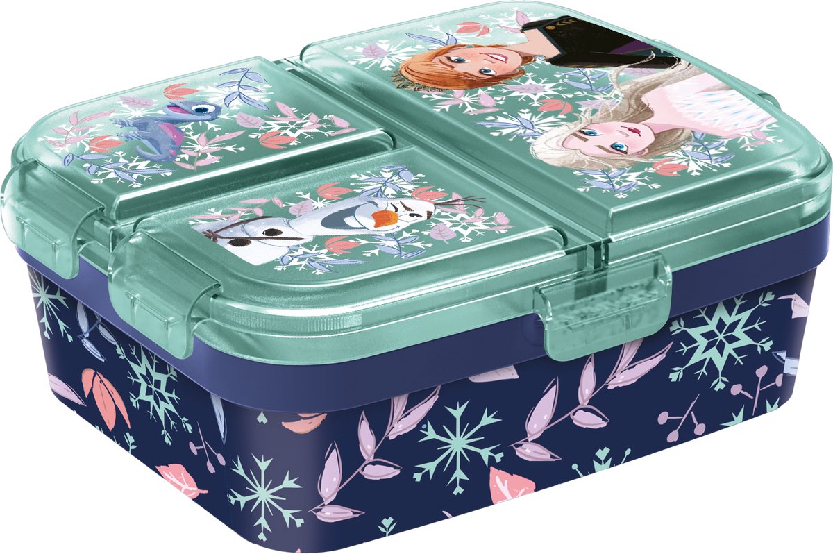 Stor Disney's Frozen Kinder-Lunchbox – Lunchbox mit 4 Fächern für Kinder ab 4 Jahren – spülmaschinenfest, BPA-frei – dunkelblau türkis