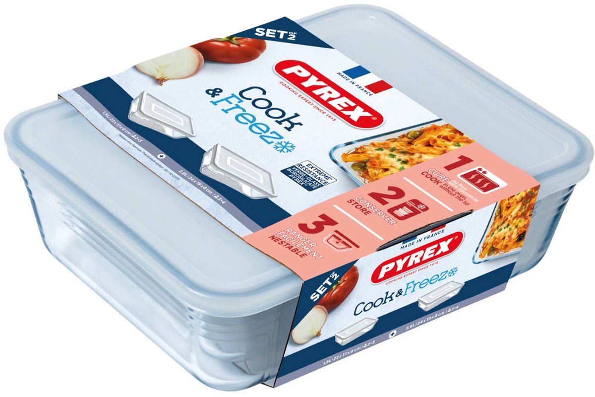 Pyrex Cook Freeze Ofenformen, rechteckig, 2er-Set, 22 x 17 und 24 x 19 cm