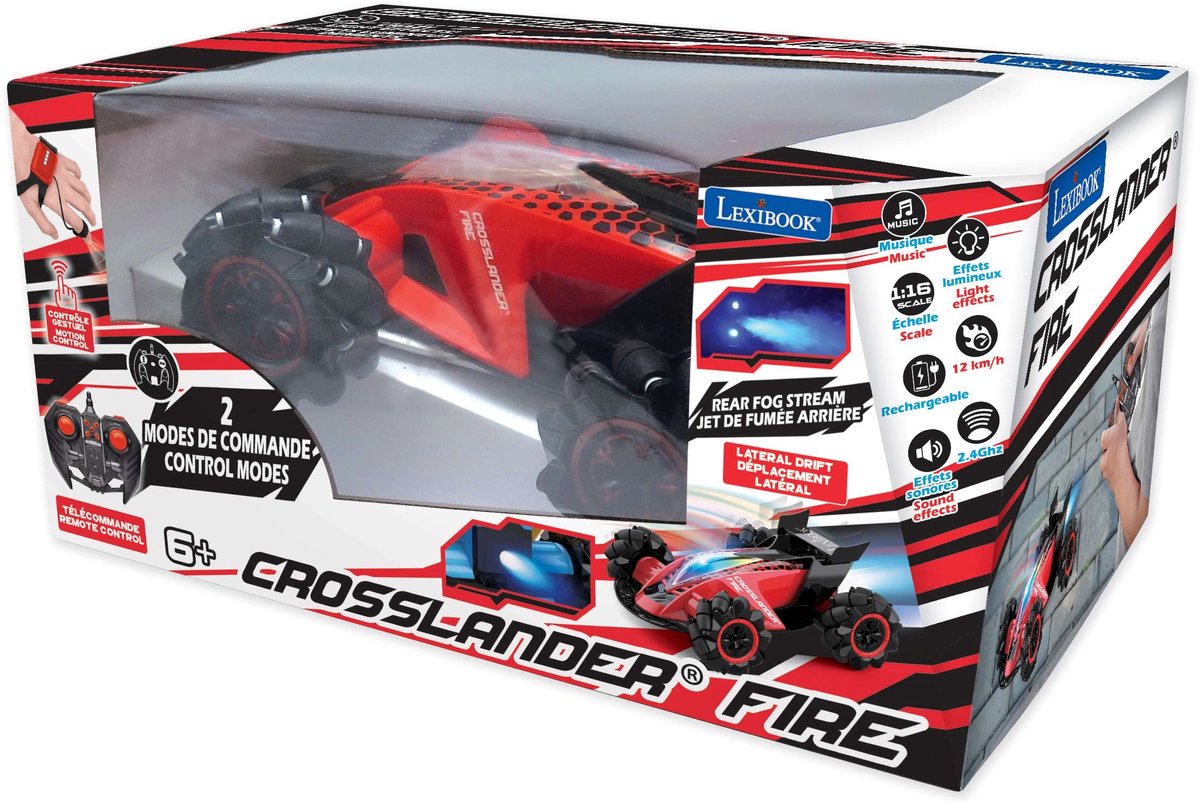 Lexibook Crosslander® Fire – wiederaufladbares, funkgesteuertes Auto mit Wasserdampf, Beleuchtung und Sound mit Bewegung und Fernbedienung