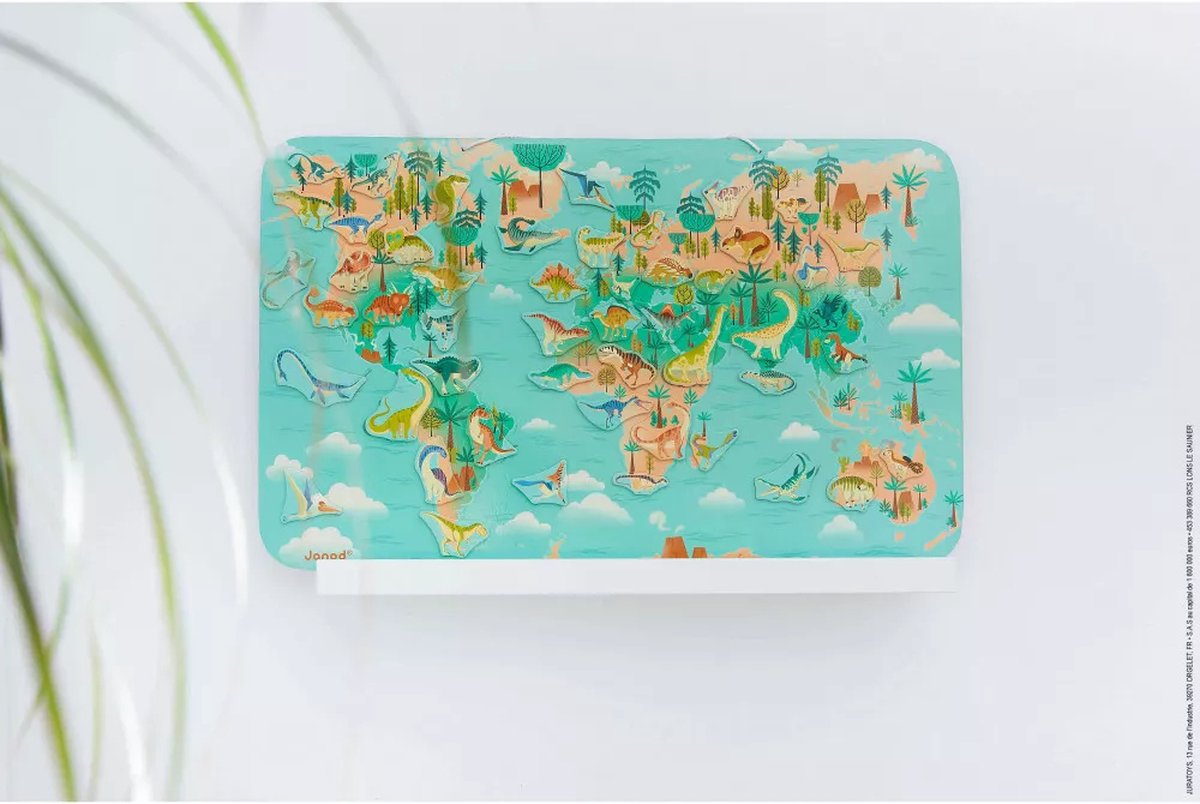 Janod - Dino - Magnettafel - 50 Dinosaurier-Magnete Weltkarte