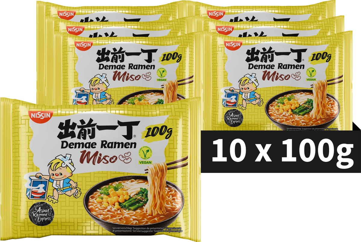 Nissin Demae Ramen – Veggie-Miso-Nudelschüssel – Instantnudeln – vegan – 10 Stück
