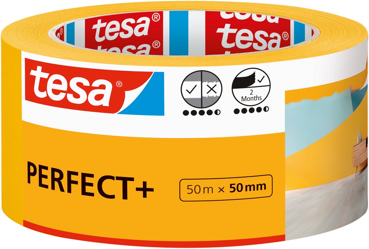 Tesa Malerband Perfect + Masking Tape, dünnes Washi-Papier, präzises Malen – 50 m x 50 mm