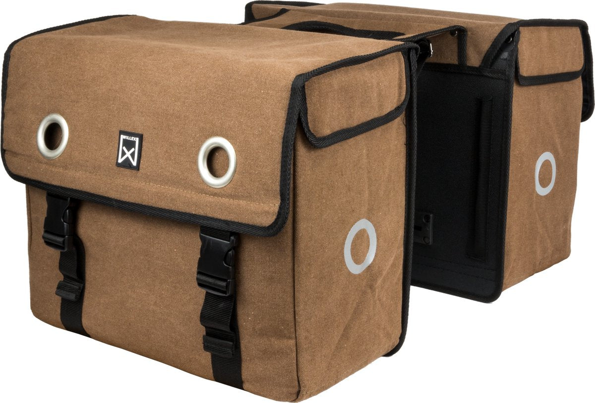 Willex Doppelte Fahrradtasche – Canvas – Reflexion – 30 Liter – Universalbefestigung – Braun