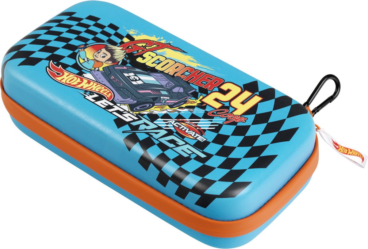Klein toys - hot wheels 'let's race' etui - draagtas voor pennen en speelgoedautootjes - 23x12x 6 cm