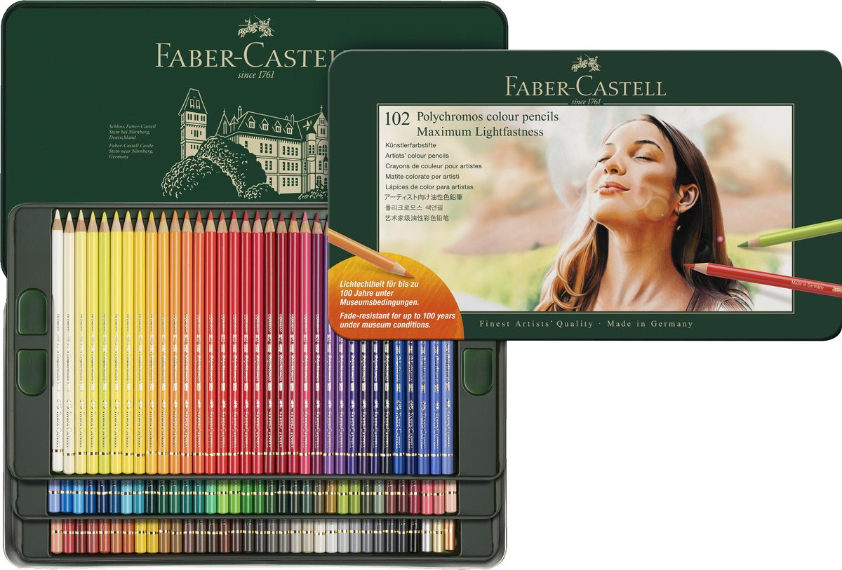 Faber-castell kleurpotloden - polychromos lightfast - blik met 102 kleuren - fc-210061