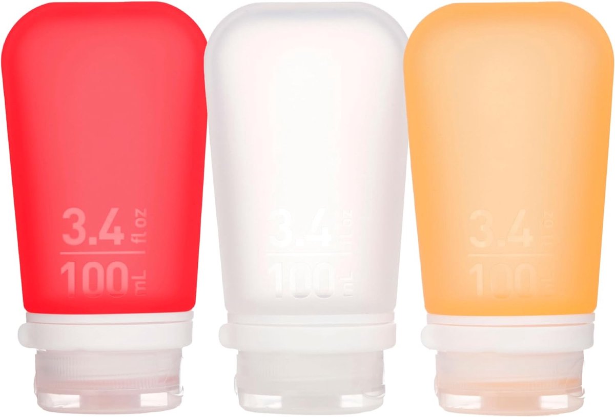 Human Gear – Gotoob+ 3er-Pack – Reiseflasche – Flasche – auslaufsicher – wiederverwendbar – groß – 100 ml – klares Rot-Orange