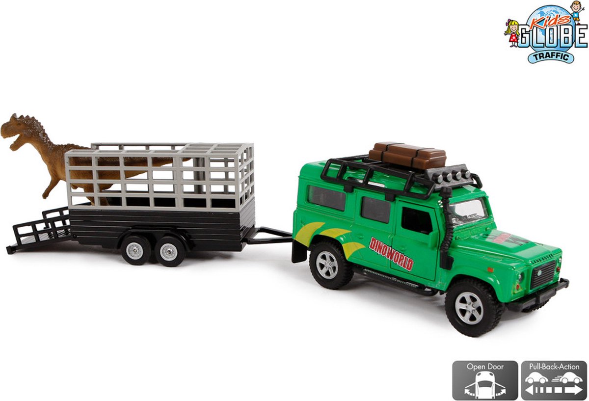 Kinderglobus Land Rover aus Druckguss mit Dino-Anhänger, 29 cm