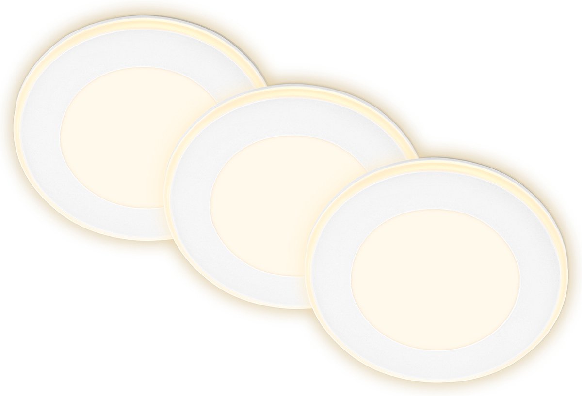 Briloner gima - 3er-Set LED-Einbaustrahler - 7988036 - Nachtlichtfunktion - separat schaltbare Flächen und Ringe - Memory-Funktion - warmweißes Licht - ø9,3 x 3 cm - Weiß