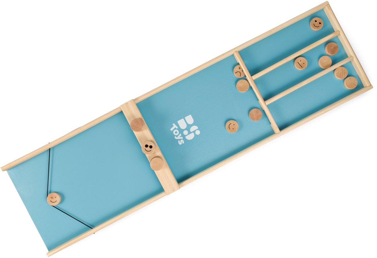 BS Toys Shuffleboard Kinder Familie – Holz-Shuffleboard GA523 – Shuffleboard – Familienspiel – 18 Scheiben – perfektes Sinterklaas-Geschenk – Weihnachtsspiel – Brettspiel für Jung und Alt